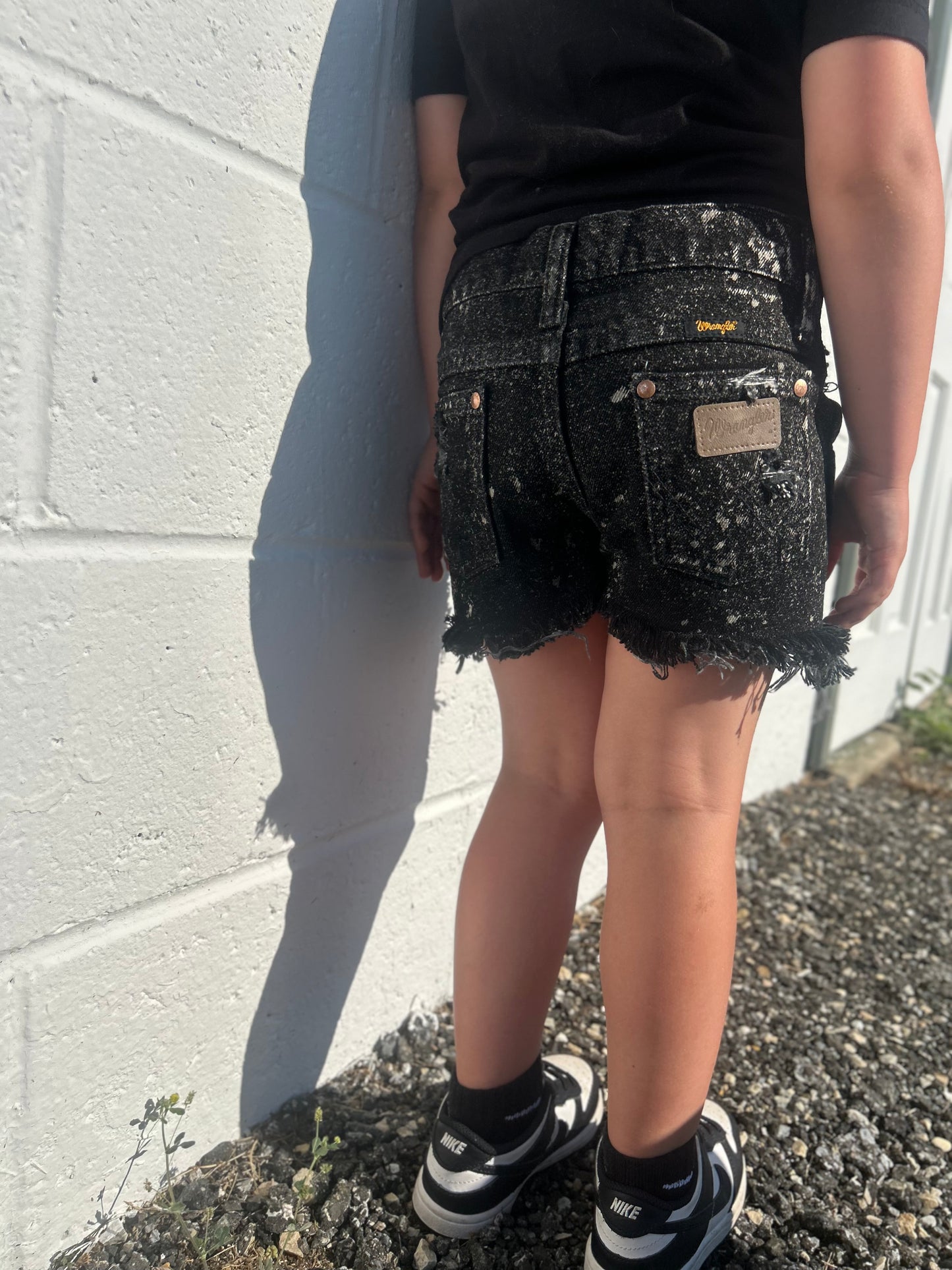 Black Acid Wash Cowboy Cut Wrangler Shorts (Boys & Girls)