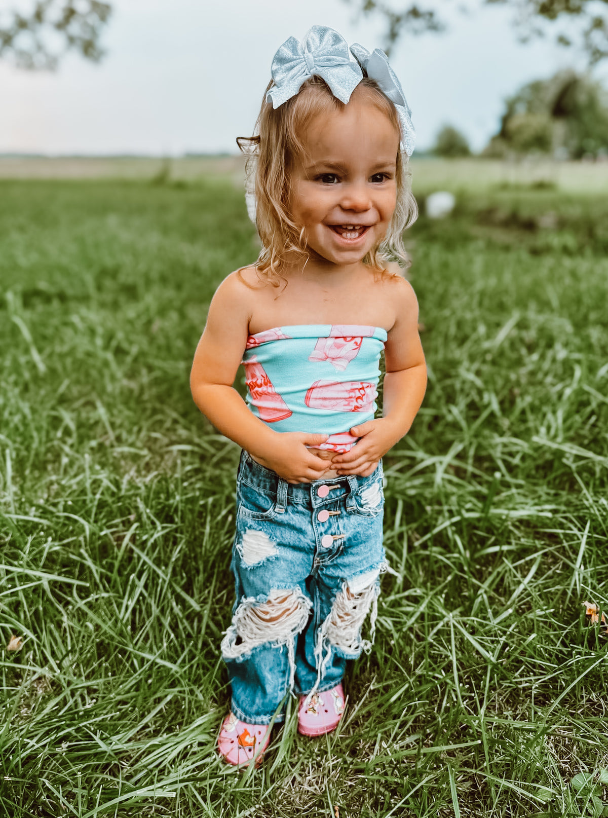 Pink Button Wide Leg Jeans (Girls)