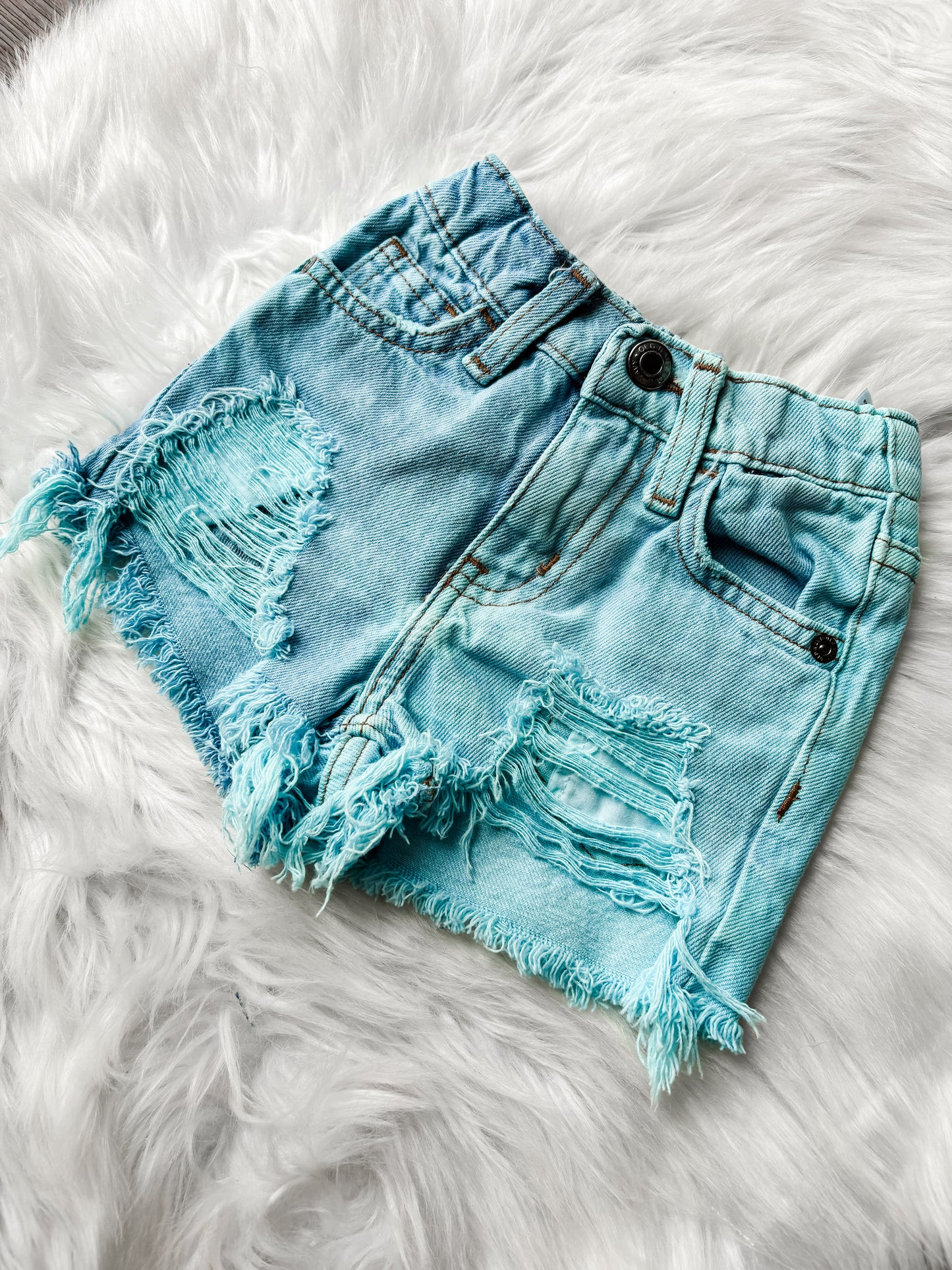 2T Girls Sky Blue Dyed Shorts