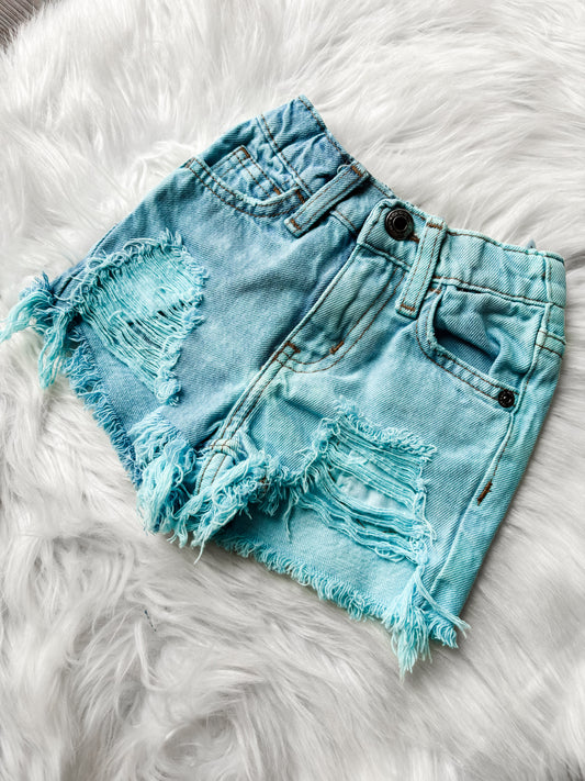 2T Girls Sky Blue Dyed Shorts