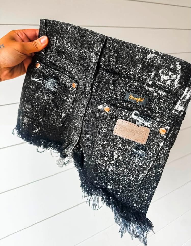 Black Acid Wash Cowboy Cut Wrangler Shorts (Boys & Girls)