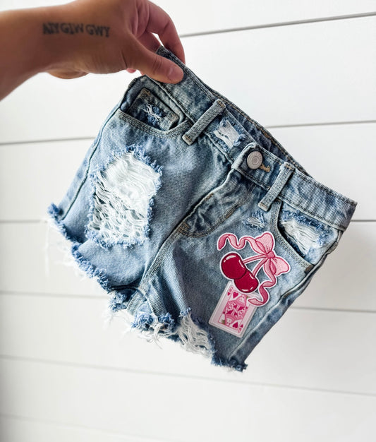 5T Cherry Bow Patched Girls Shorties