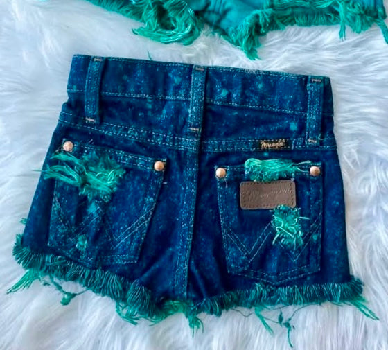 Teal Acid Wash Cowboy Cut Wrangler Shorts (Boys & Girls)