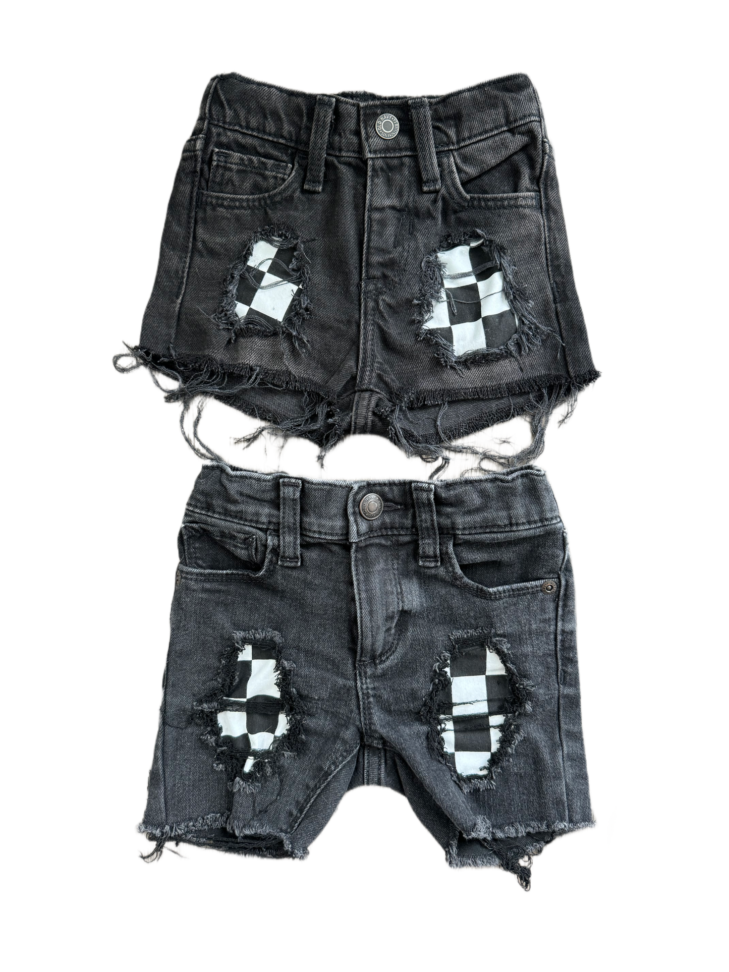 BLACK Checkered Patch Shorts (Boys & Girls)