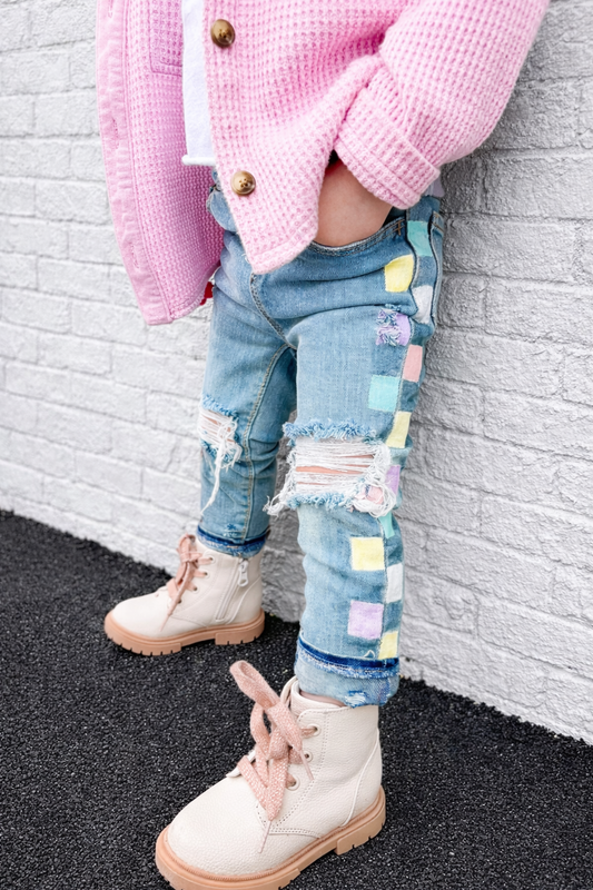 Pastel Checkered Skinny Style Denim (Boys & Girls)
