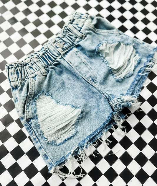 3T Girls Acid Wash Paperbag Shorts