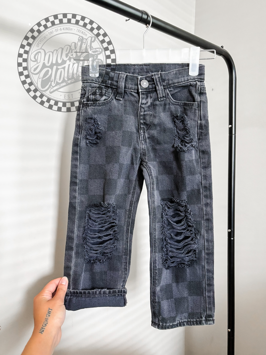 Black Checkered Baggy Jeans (Unisex)