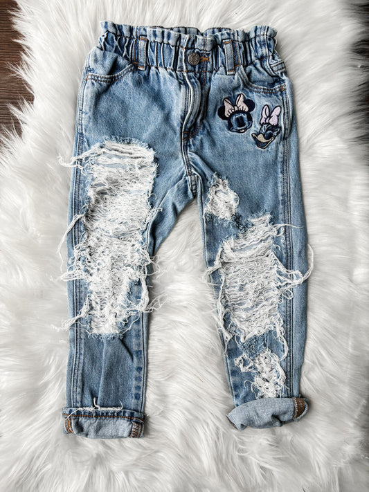 4T Girls Mouse & Duck PaperBag Jeans