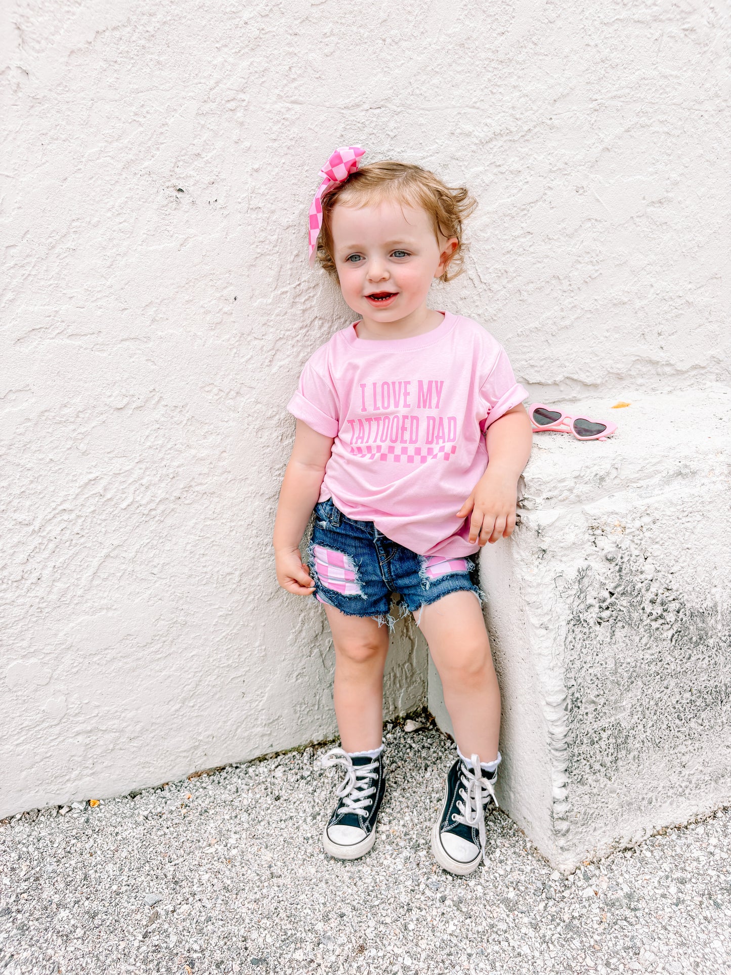 Blue Jean PINK Checkered Patch Shorts (Boys & Girls)