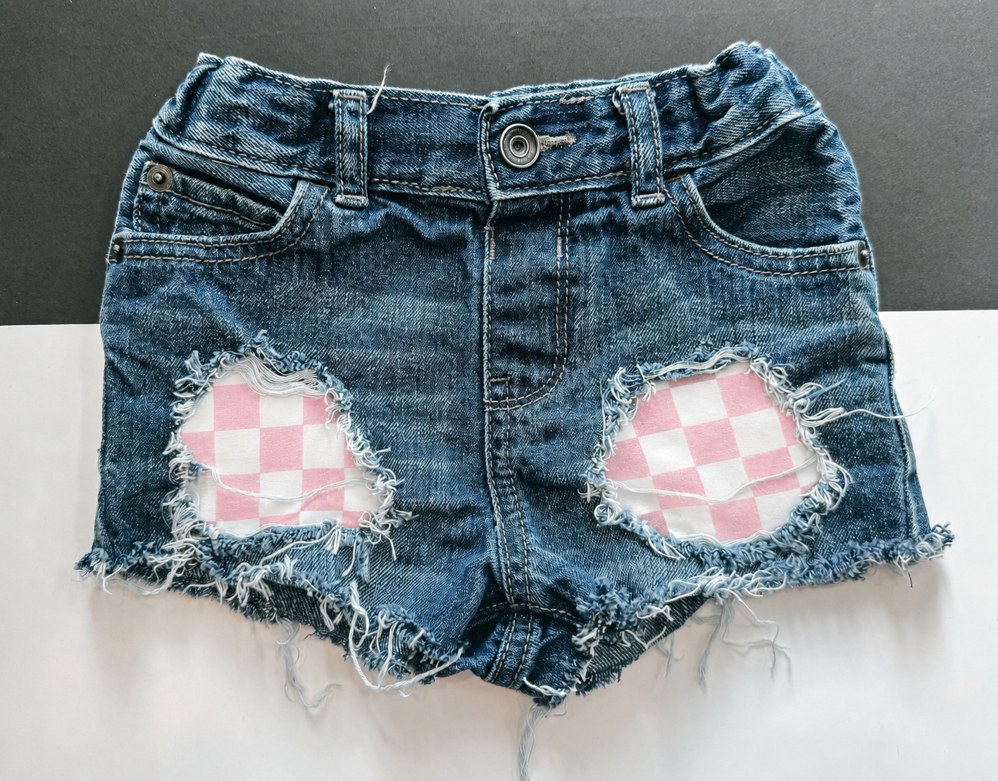 Blue Jean PINK Checkered Patch Shorts (Boys & Girls)