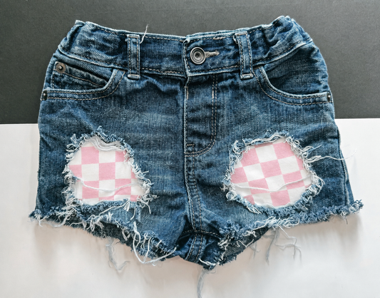 Blue Jean PINK Checkered Patch Shorts (Boys & Girls)