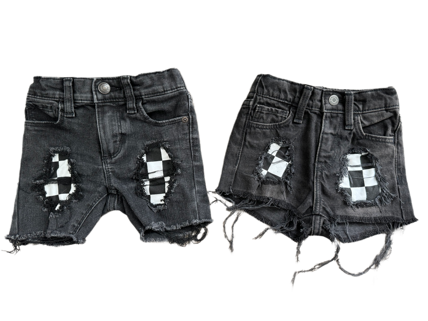 BLACK Checkered Patch Shorts (Boys & Girls)