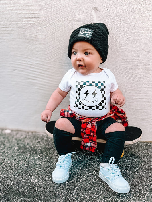 Checkerboard Smiley Name Tee