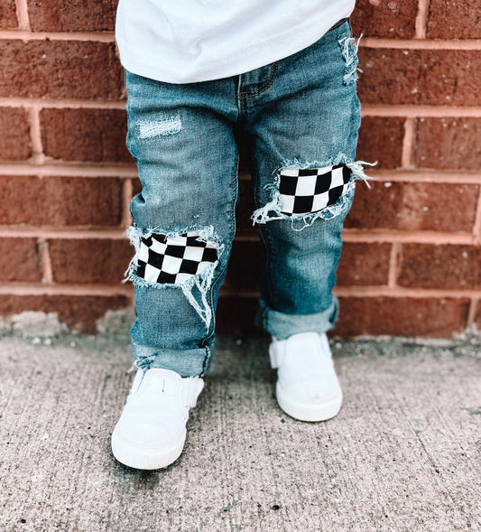 BLUE JEAN Checkered Patch Jeans (Boys & Girls)