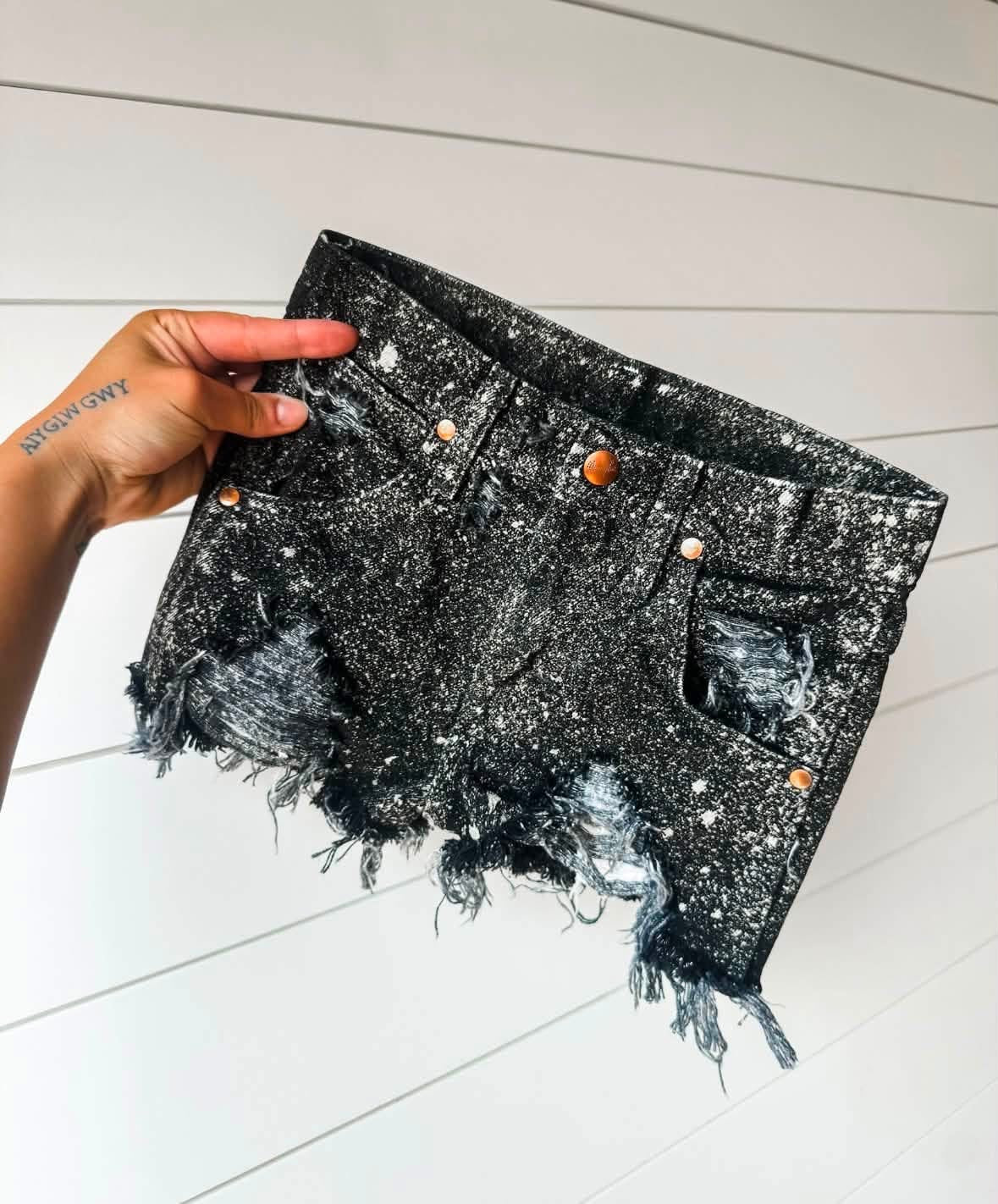 Black Acid Wash Cowboy Cut Wrangler Shorts (Boys & Girls)