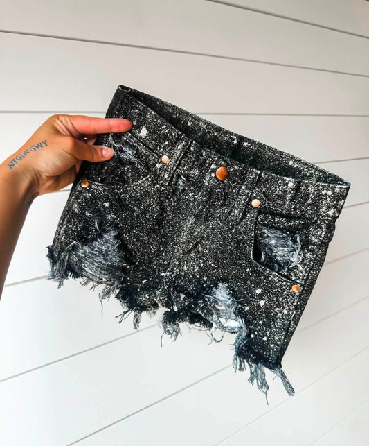 Black Acid Wash Cowboy Cut Wrangler Shorts (Boys & Girls)