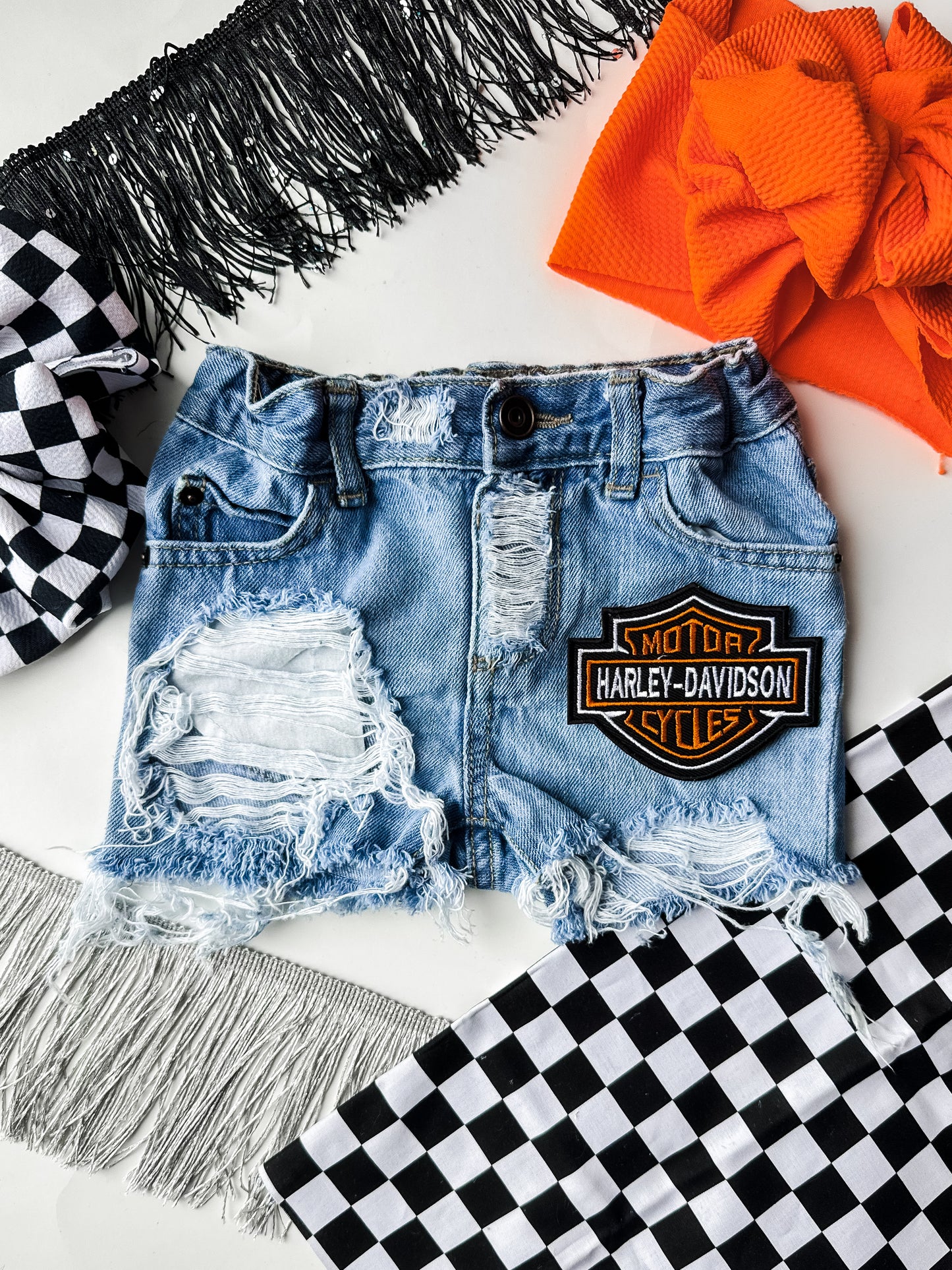 Biker Patch Denim Shorts (Boys & Girls)