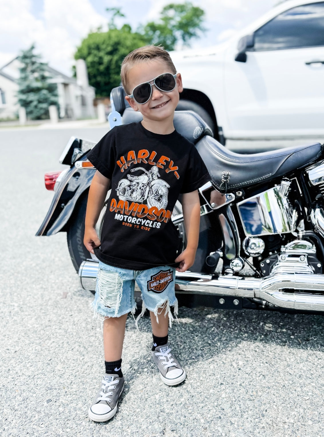 Biker Patch Denim Shorts (Boys & Girls)
