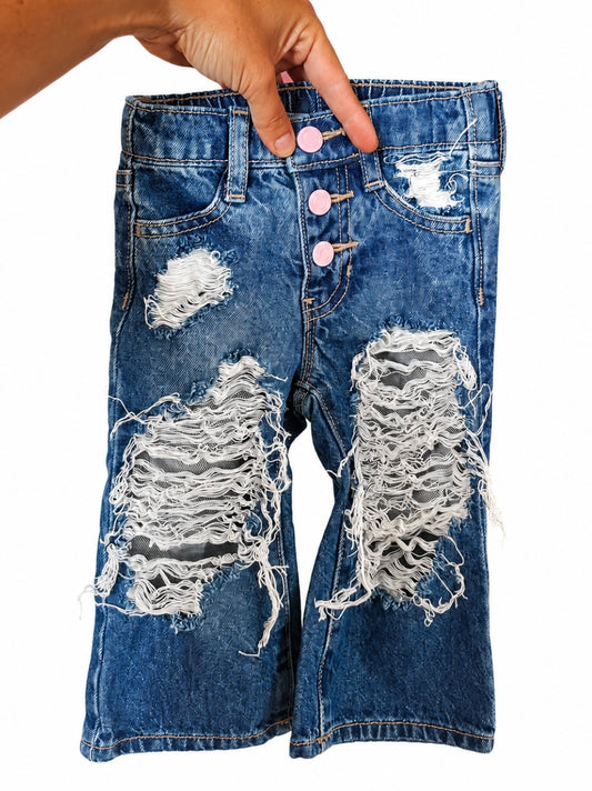 Pink Button Wide Leg Jeans (Girls)