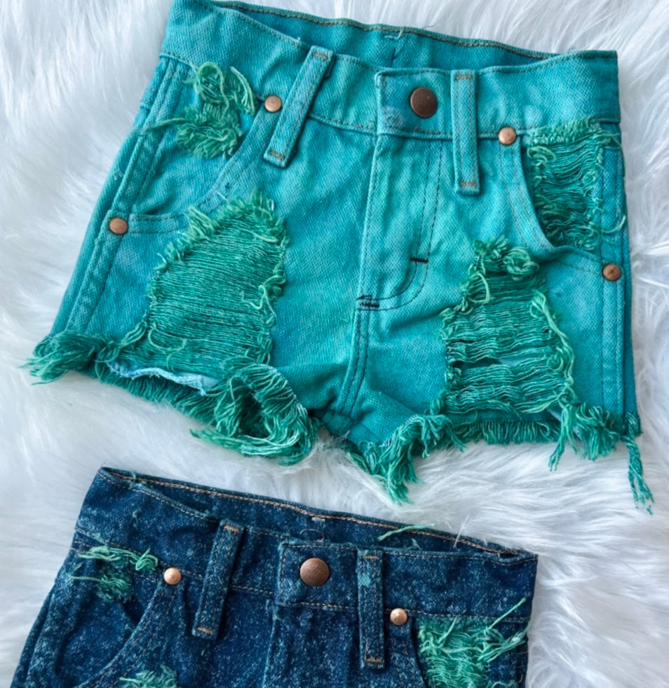Teal Cowboy Cut Wrangler Shorts (Boys & Girls)