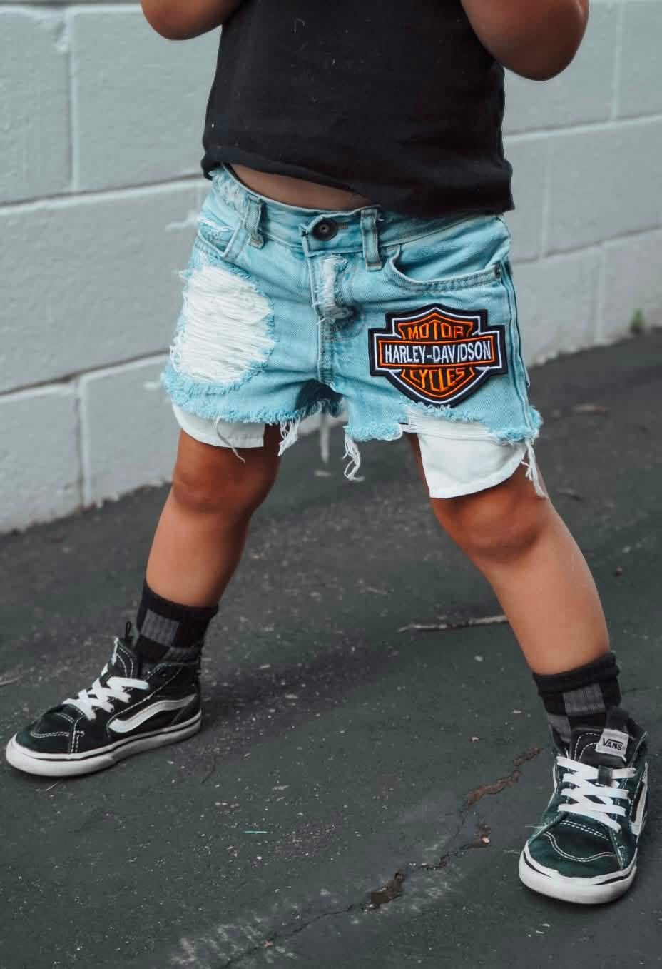 Biker Patch Denim Shorts (Boys & Girls)