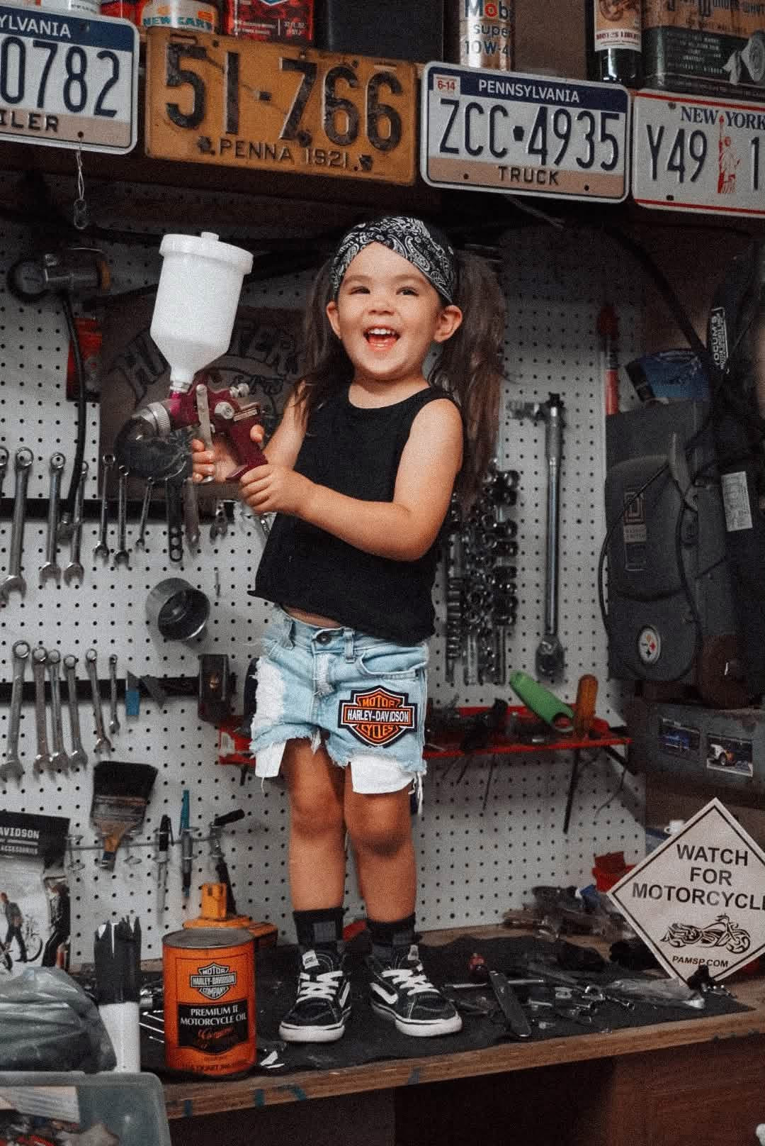 Biker Patch Denim Shorts (Boys & Girls)