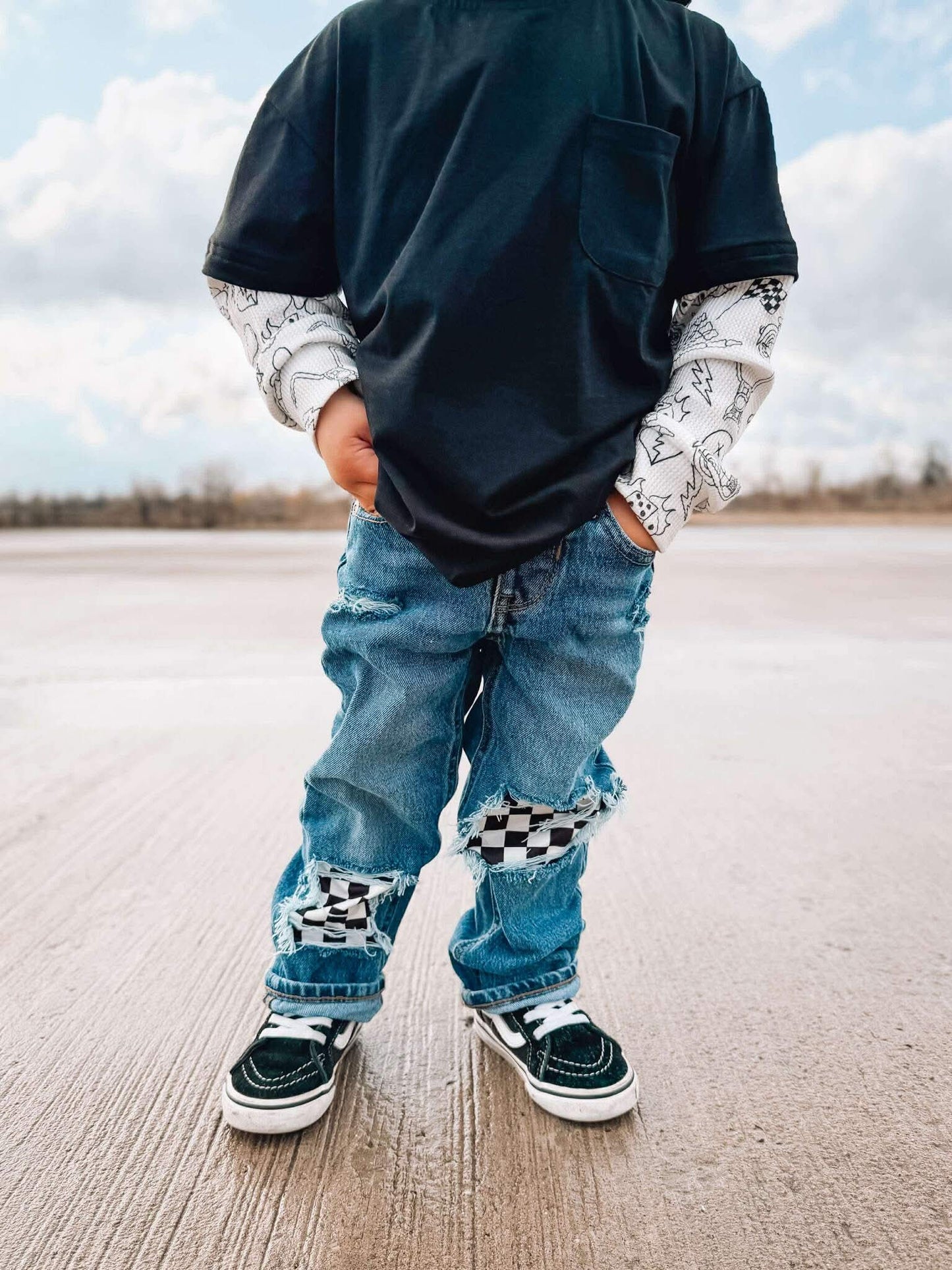 BLUE JEAN Checkered Patch Jeans (Boys & Girls)