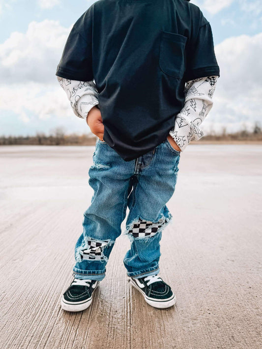 BLUE JEAN Checkered Patch Jeans (Boys & Girls)