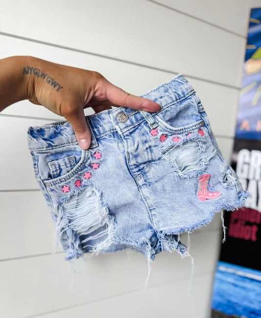 2/3T Acid Wash Pink Cowgirl Shorties