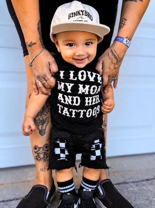 BLACK Checkered Patch Shorts (Boys & Girls)